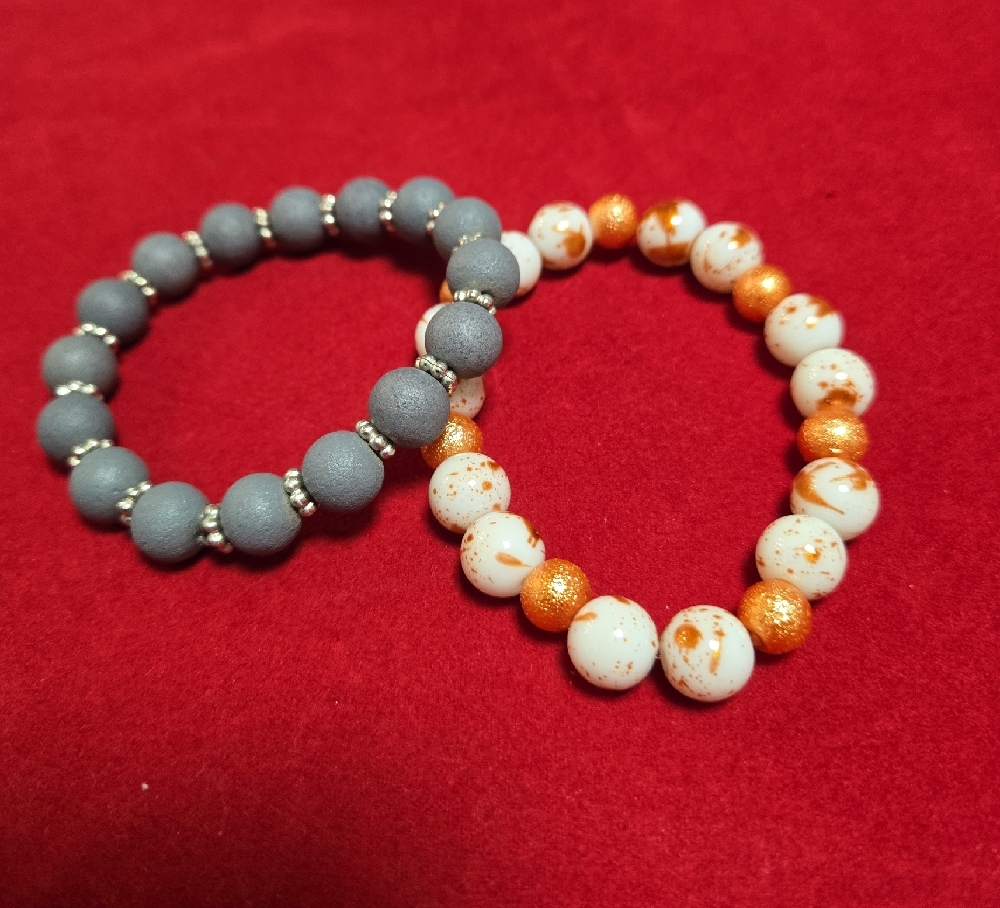 Elegant Gray and Orange Beaded Bracelets - Picture 3 of 3